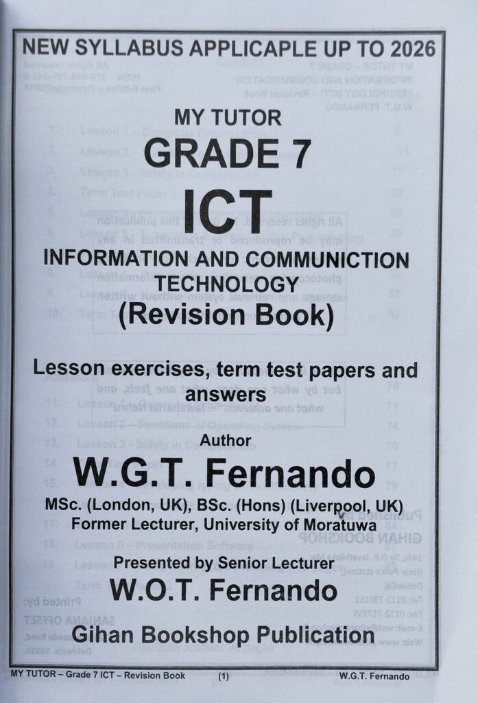 Grade 07 ICT Workbook with Term Test Papers (My Tutor) | English Medium ...