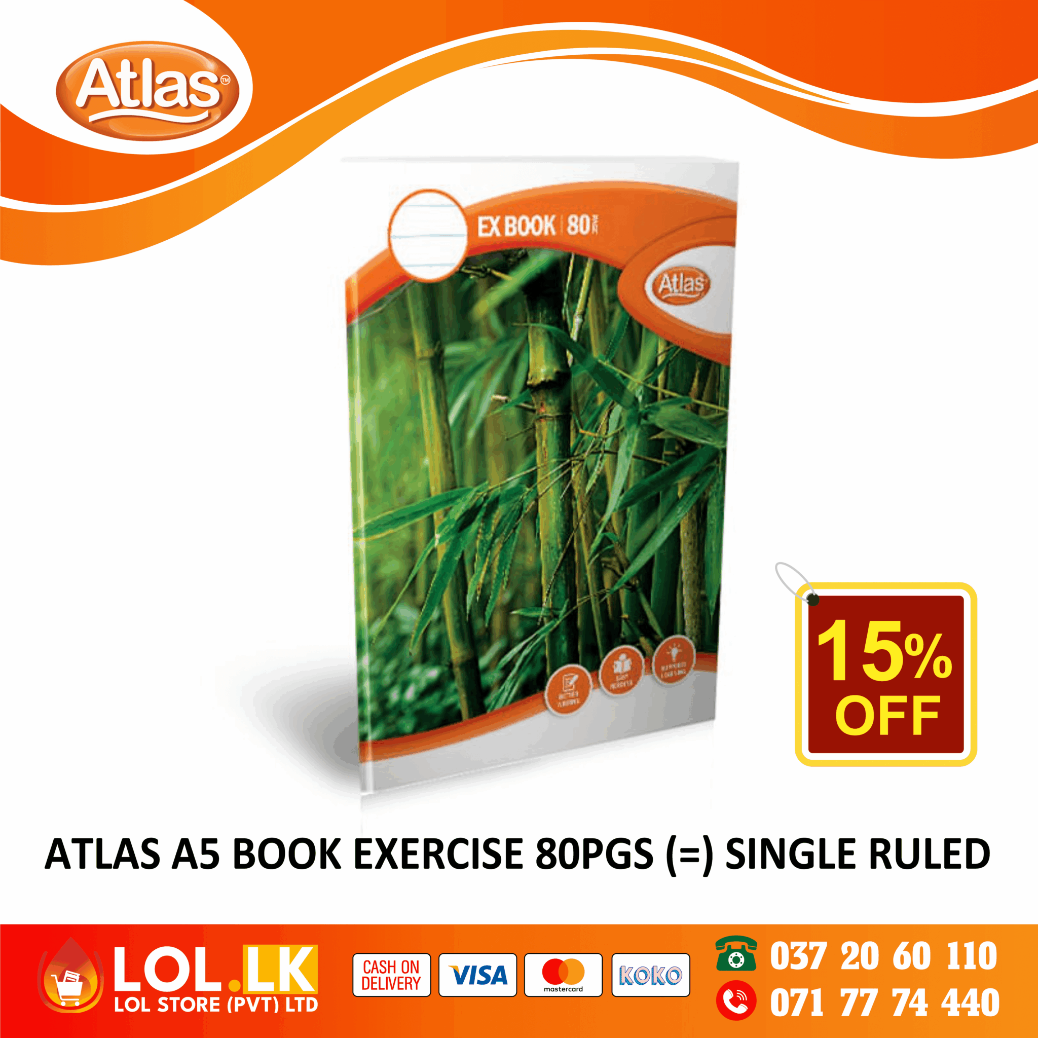 Atlas 120 Pages Single Ruled Exercise Book | 15% OFF + Free Book